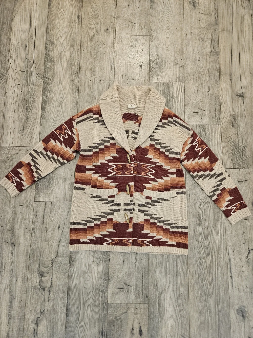 Faherty X Lehi Thunder Voice Eagle Woodland Wool Blend Cardigan In Sunset Sz.XL